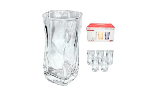 6pk 270ml Clear Glass Tumblers w/ Wavy Edge