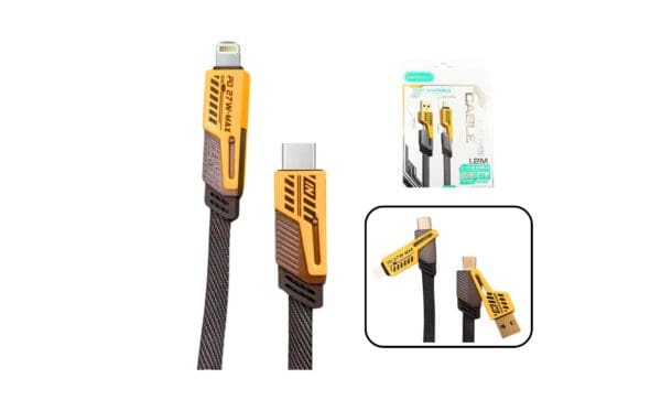 1.2M Flat Wire Charging Cable w/ USB-A & Type C Adapters