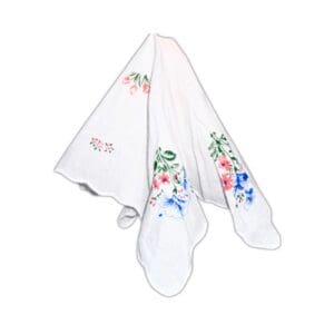 White Printed Ladies' Handkerchief w/ Scalloped Edge