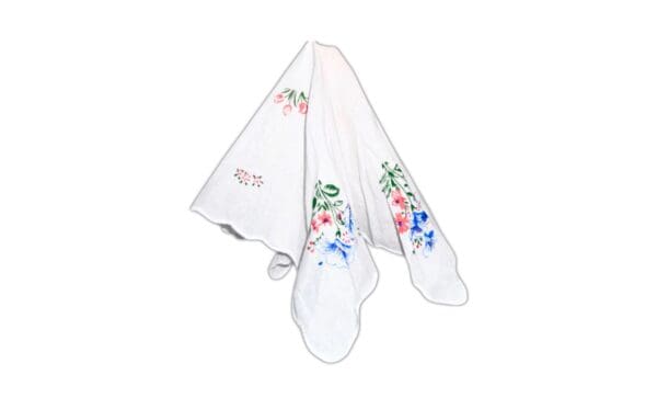 White Printed Ladies' Handkerchief w/ Scalloped Edge