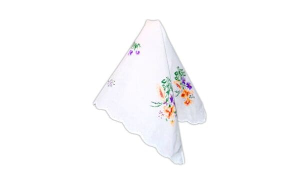 White Printed Ladies' Handkerchief w/ Scalloped Edge - Image 3