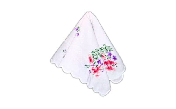 White Printed Ladies' Handkerchief w/ Scalloped Edge - Image 2