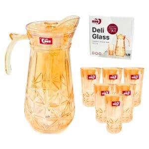 7pc Gold Glass & Pitcher Set (278ml Glass & 1.7 Liter Pitcher)