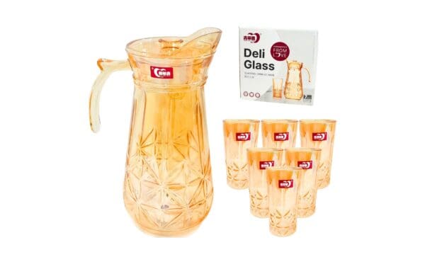 7pc Gold Glass & Pitcher Set (278ml Glass & 1.7 Liter Pitcher)