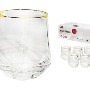 6pcs 330ml Stemless Wine Glass w/ Gold Rim