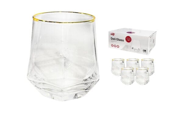 6pcs 330ml Stemless Wine Glass w/ Gold Rim