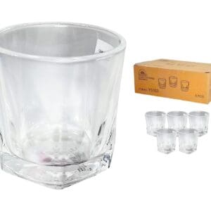 6pc 230ml Whisky Glass w/ 5 Sided Base