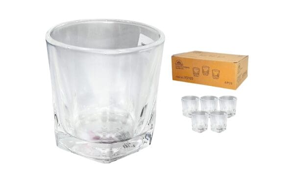 6pc 230ml Whisky Glass w/ 5 Sided Base