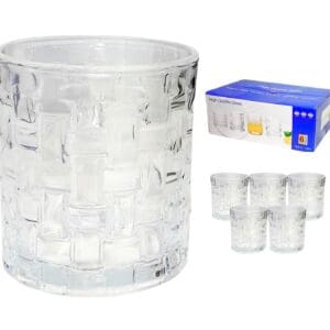 6pc 300ml Whisky Glass w/ Embossed Squares