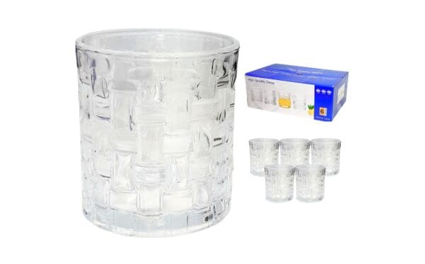 6pc 300ml Whisky Glass w/ Embossed Squares