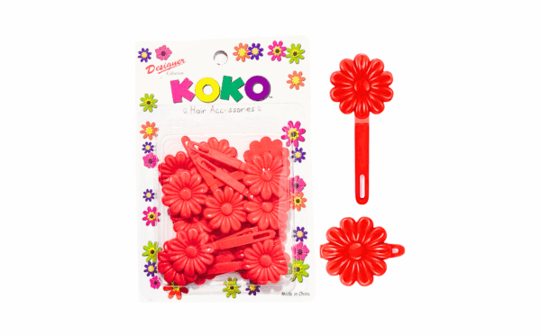 18pk Daisy Flower Red Plastic Hair Barrettes