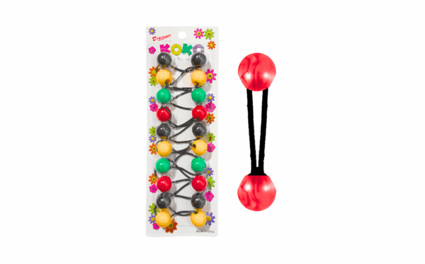 10pc Black / Yellow / Green / Red Ball Ponytail