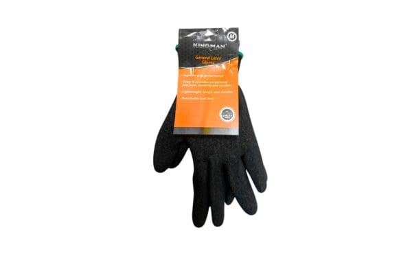 1pr Kingman Black Latex Glove w/ Crinkle (Size: Medium)