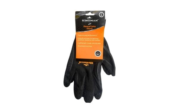 1pr Kingman Black Latex Glove w/ Crinkle (Size: Large)