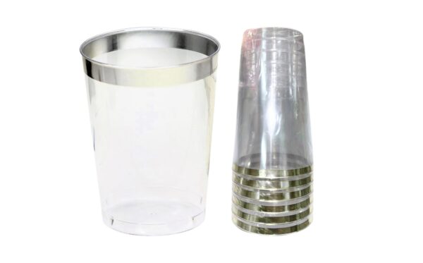 6pk 10oz Plastic Cups w/ Silver Rim