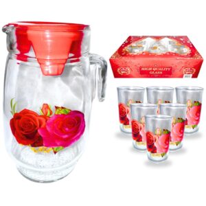 7pc Glass & Pitcher Set 'Flower'