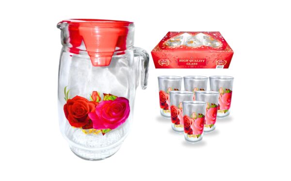 7pc Glass & Pitcher Set 'Flower'