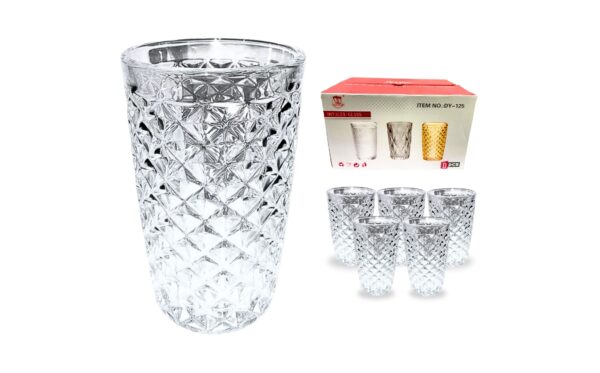 6pc 325ml Diamond Cut Glass Tumblers
