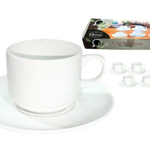 12pcs White Ceramic Cup & Saucer Set