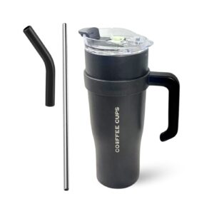 4" x 9.75" Stainless Steel Mug w/ Steel Straw & Side Handle