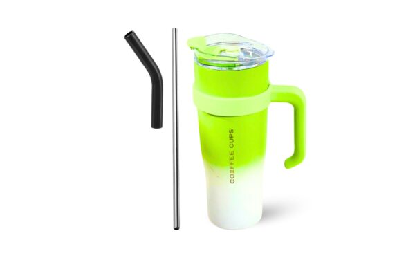 4" x 9.75" Stainless Steel Mug w/ Steel Straw & Side Handle - Image 2