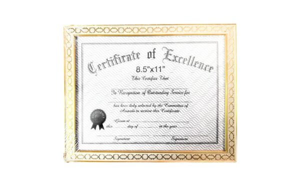 8.5" x 11" Certificate Frame w/ Gold Embossed Designs