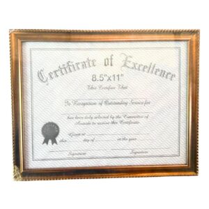8.5" x 11" Copper Color Certificate Frame w/ Engraved Designs