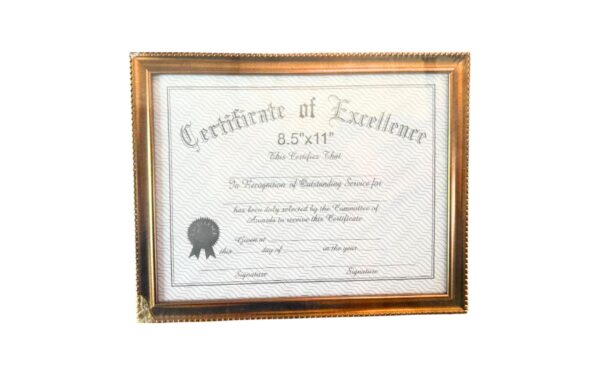 8.5" x 11" Copper Color Certificate Frame w/ Engraved Designs