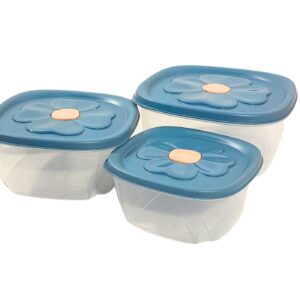 3pcs Square Plastic Container w/ Colored Lid