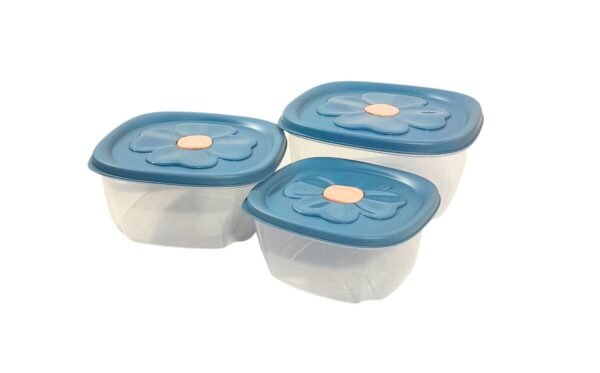 3pcs Square Plastic Container w/ Colored Lid