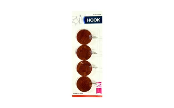 4pk 1.75" Round Wood Look Adhesive Hooks