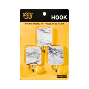 3pk 1.5" x 2" Marble Look Adhesive Hooks