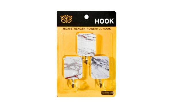 3pk 1.5" x 2" Marble Look Adhesive Hooks