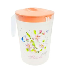 Plastic Pitcher w/ Embossed Designs & Colored Lid