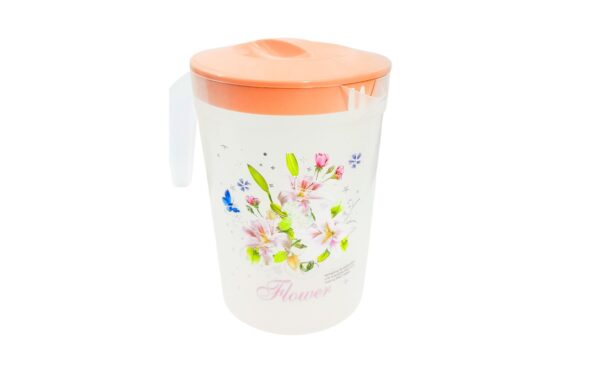 Plastic Pitcher w/ Embossed Designs & Colored Lid
