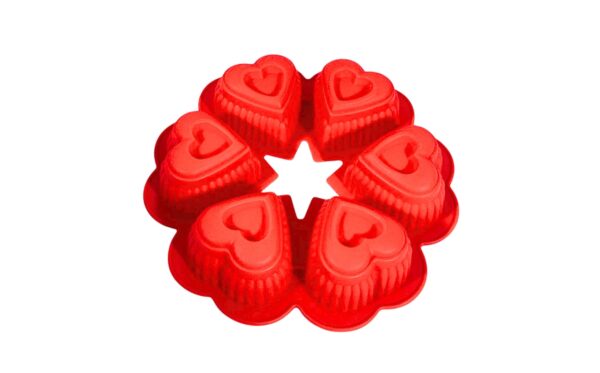 6 cup Heart Silicone Mould in Round Tray