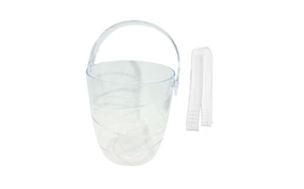 5.5" x 6" Clear Plastic Ice Bucket w/ Handle & Tongs