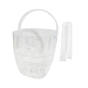 5.5" x 6" Clear Square Plastic Ice Bucket w/ Handle & Tongs