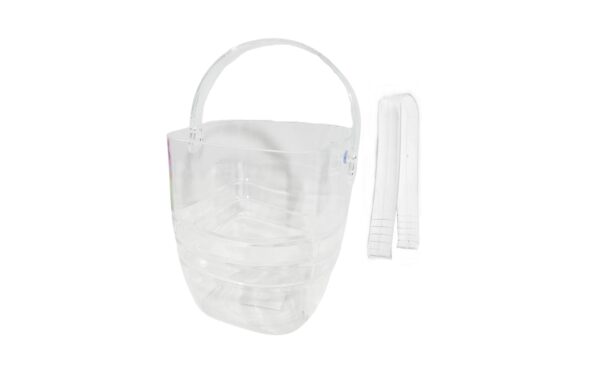 5.5" x 6" Clear Square Plastic Ice Bucket w/ Handle & Tongs