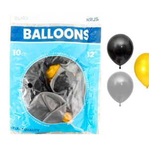 10ct 12" Asst Gold / Silver / Black Balloon