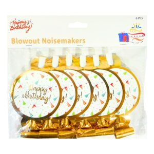 6pk Gold Party Blowouts 'Birthday'