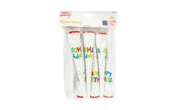 6pk 8" Party Horn 'Happy Birthday'