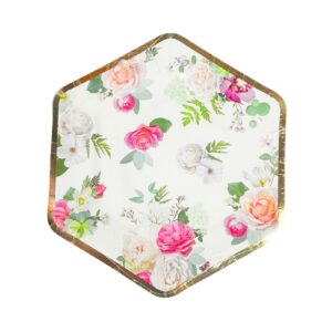 14pk 7" 6 Sided Paper Plate w/ Floral Print