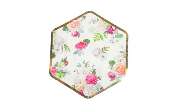 14pk 7" 6 Sided Paper Plate w/ Floral Print