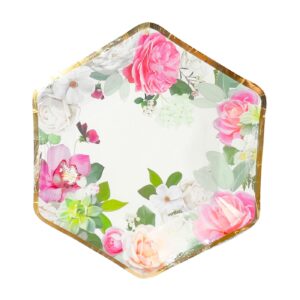 10pk 9" 6 Sided Paper Plate w/ Floral Print