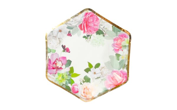 10pk 9" 6 Sided Paper Plate w/ Floral Print