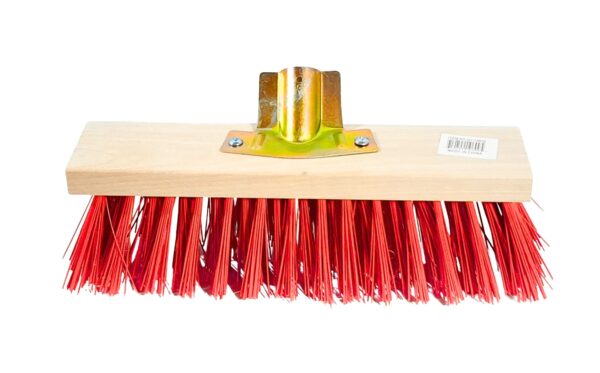32cm x 7cm  Red Bristle Deck Broom w/ Metal Stick Holder (Includes Stick)