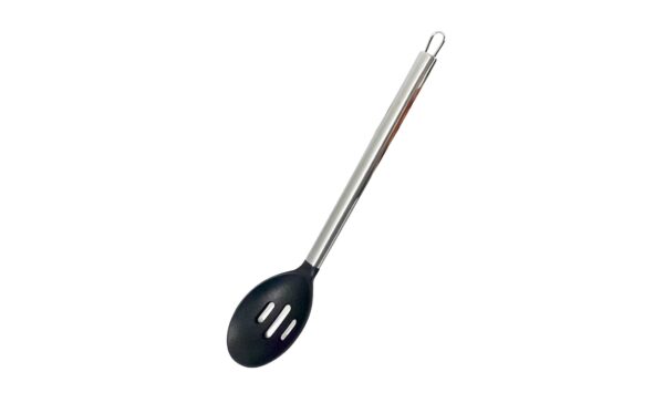 12.5" Black Nylon Slotted Spoon w/ Silver Handle