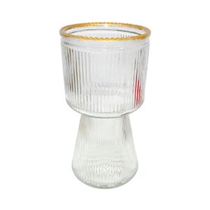 3.75" x 7.5" Gold Rim Clear Vase w/ Cone Shaped Base