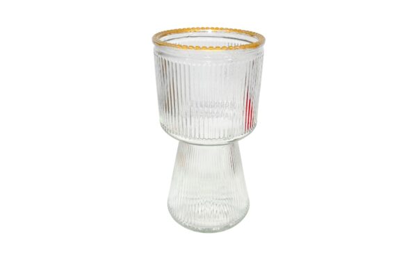 3.75" x 7.5" Gold Rim Clear Vase w/ Cone Shaped Base
